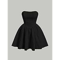 Summer Dresses for Women 2023 Jacquard Flare Hem Tube Dress (Color : Black, Size : X-Small)