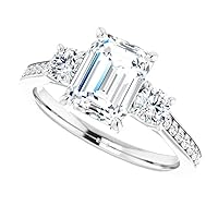 ERAA Jewel 925 Silver, 10K/14K/18K Solid Gold Moissanite Engagement Ring, 1.0 CT Emerald Cut Handmade Solitaire Ring, Diamond Wedding Ring for Women/Her, Anniversary Propose Gift, VVS1 Colorless