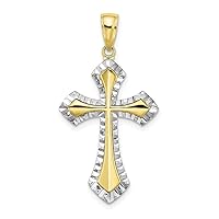 10k Yellow Gold with Rhodium-Plating-Plated & Shiny-Cut Reversible Cross Pendant