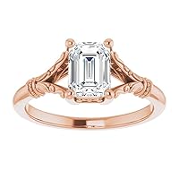 18K Solid Rose Gold Handmade Engagement Ring 1.00 CT Emerald Cut Moissanite Diamond Solitaire Wedding/Bridal Ring for Woman/Her Perfect Ring