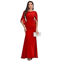 VCCICANY Red Plus Size Mother of The Bride Dresses for Wedding Cape Sleeves Mother of The Groom Dresses Long Size 16W