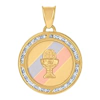 10k Tri color Gold Unisex CZ Cubic Zirconia Simulated Diamond Holy Communion Ceremony Religious Charm Pendant Necklace Jewelry Gifts for Women