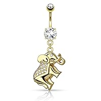 CZ Paved Elephant Dangle 316L Surgical Steel Belly Button WildKlass Navel Rings (Sold by Piece)