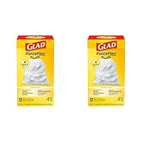 Glad Trash Bags, ForceFlex Tall Kitchen Drawstring Garbage Bags, 13 Gallon White Trash Bag for Kitchen Trash Can, Unscented, 45 Count (Pack of 2)