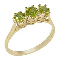 LBG 18k Yellow Gold Natural Peridot Womens Trilogy Ring - Sizes 4 to 12 Available