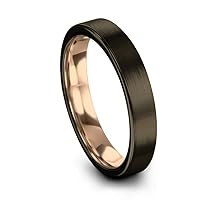 Tungsten Wedding Band Ring 4mm for Men Women 18k Rose Yellow Gold Plated Gunmetal Flat Cut Brushed Polished