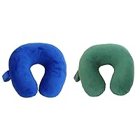 Wolf Essentials Kids Cozy Soft Microfiber Neck Pillow Bundle, Compact, Perfect for Plane or Car Travel, Blue and Hunter Green