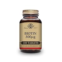 Solgar Biotin 300 mcg - 100 Tablets - Supports Healthy Skin, Nails & Hair - Non-GMO, Vegan, Gluten Free, Dairy Free, Kosher, Halal - 100 Servings
