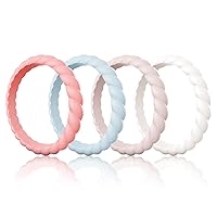 Egnaro Silicone Wedding Ring for Women,Thin and Stackble Braided Rubber Wedding Bands,No-Toxic,Skin Safe