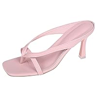 Ladies Fashion Summer Solid Leather Clamped Toe Slim High Heel Sandals Women Hiking Sandals(Pink,Size 9)