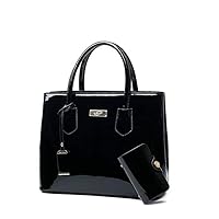 2PCS Bags Patent Leather Handbag Black