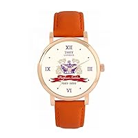 Queen's Platinum Jubilee Crown Watch 2022 for Women, Analogue Display, Japanese Quartz Movement Watch with Orange Leather Strap, Custom Made