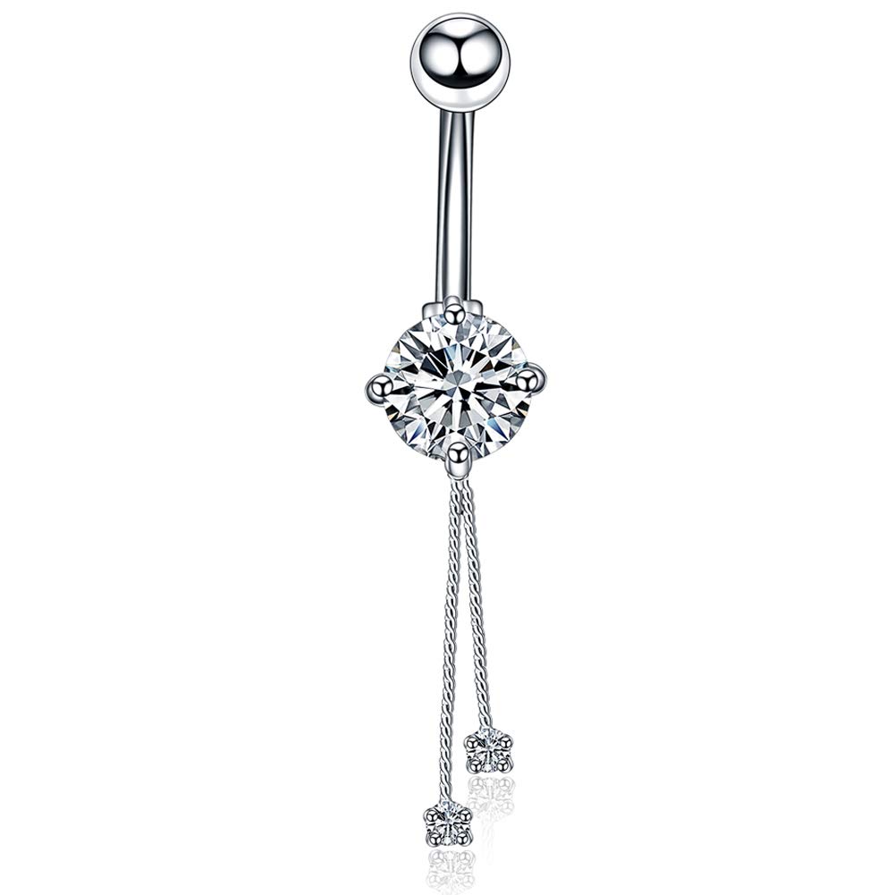 Xpircn Belly Button Rings 14G Stainless Steel Clear CZ Navel Rings Dangle Belly Body Piercing Jewelry Multi Styles