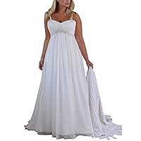 Women's Spaghetti Straps Plus Size Chiffon Wedding Dress Long Beach Bridal Gowns White 28