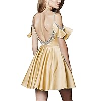 Women's Spaghetti Strap Beaded Homecoming Dress for Juniors with Ruffled Sleeves Short Prom Gowns