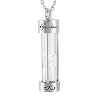 Silver Eternal Hourglass Glass Cremation Jewelry Urn Necklace Memorial Pendant -Ashes Holder Keepsake - Free Engravable Name