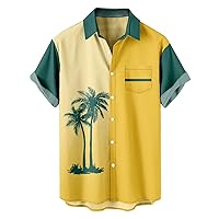 Casual Coconut Tree Hawaiian Bowling Shirt for Men Button Down Short Sleeve Aloha Shirts