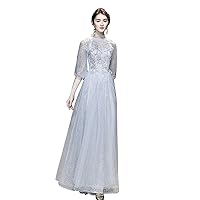 Women's Formal Dresses Long Shiny Sequins Lace Party Evening Dresses Puff Half Sleeves