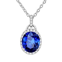 1.24 ct Round Cut Diamond & Oval Shape Tanzanite Pendant Necklace (G-H Color SI-2 I-1 Clarity) in 14 kt White Gold