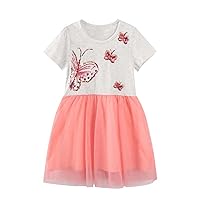 Butterfly Sequins Short Sleeved Children Princess Baby Girl Summer Tulle Dress Watermelon Red Cotton Dresses