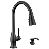 Delta Faucet Hazelwood Black Kitchen Faucet with Soap Dispenser, Kitchen Faucets with Pull Down Sprayer, Kitchen Sink Faucet with Magnetic Docking Spray Head, Matte Black 19831Z-BLSD-DST