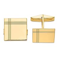 14k Yellow Gold Square with Line Design Men's Shirt Studs Cuff Links
