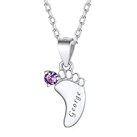 FindChic Custom Baby Feet Necklaces with 1/2/3/4/5 Names Birthstones Personalized New Mom Gift 925 Sterling Silver/Stainless Steel Metal Family Jewelry, with Gift Box