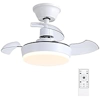 Mpayel Ceiling Fan with Light and Remote Control, 60 cm Modern Ceiling Fan with 3 Retractable Blades, 6 Wind Speeds, Retractable Ceiling Fan Light for Bedroom, White