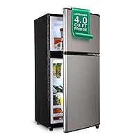 Apartment Size Refrigerator, 4.0 Cu.Ft Compact Fridge with 7 Adjustable Thermostat, Double Door Refrigerator Perfect for Apartment, Removable Glass Shelves, LED Lights, Silver