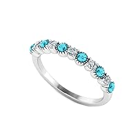 Natural Turquoise Band Rings for Women 10K 14K 18K Gold/Silver Genuine Turquoise Band for Her