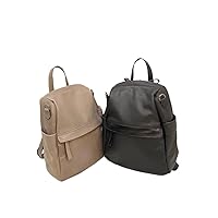 Genuine Leather Backpack Anti-theft design Back and Apricot Grey colors (Black)