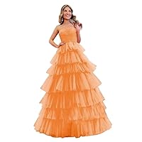 Women’s Tiered Tulle Prom Dress Princess Ball Gown Quinceanera Dress for Sweet 16, Strapless Tube Layered Wedding Dress