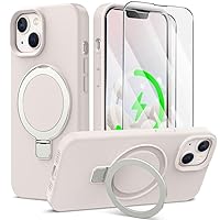 Liquid Silicone for iPhone 13/14 Case with Magnetic Stand, [Mil-Grade Drop Protection] [Soft Anti-Scratch Microfiber Lining] Slim Non-Slip Phone Case for iPhone 13/14 6.1'', Pearl White