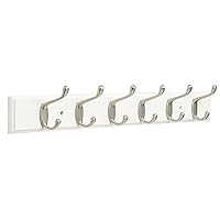Franklin Brass FBHDCH6-WSE-R Wall Mounted Pure White 26-1/2 in. Coat and Hat Hook Rail, 6 Satin Nickel Heavy Duty Hooks
