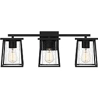 Quoizel LDG8624MBK Lodge Transitional Clear Seedy Glass Large Bath Vanity Wall Light, 3-Light 300 Total Watts, 9