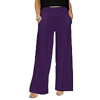 Women's Wide Leg Pants with Pockets Solid Purple