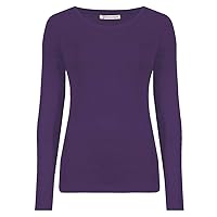 Womens Round Neck Long Sleeve T-Shirt Ladies Stretchy Plain Fitted Casual Tee Top