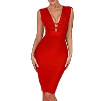 Whoinshop Women 'S Sexy Deep V Plunge Sleeveless Cut Out Bodycon Bandage Cocktial Party Dresses