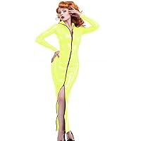 24 Colors Two Way Zip PVC Long Dress Lady Turn-Down Collar Vestido (Fluorescence Green,7XL)