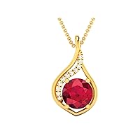 Tear Shape Lab Made Red Ruby 925 Sterling Silver Pendant Necklace with Cubic Zirconia Link Chain 18