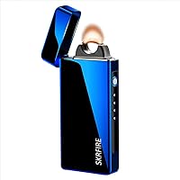 Plasma Lighter USB Rechargeable Arc Lighter Windproof Electric Big Flame Cool Lighter with LED Battery Indication for Outdoor, Camping, Adventure, Grill(Blue)