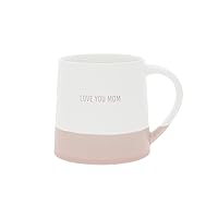 Pavilion - Love You Mom - 17 oz Organic Shaped Pink Dipped Stamped Letter Novelty Coffee Mug Tea Cup Mother Mama Mommy Gift Neutral Home Modern Mom Friend Present