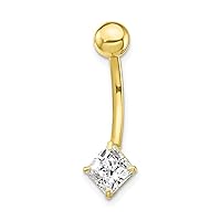 10K Gold 5mm Princess CZ Simulated Diamond Solitaire Belly Ring (6mmx 23mm) - Belly Piercing for women – Minimalist Belly Button rings