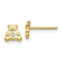 14K Yellow Gold Bear with Synthetic CZ Earrings