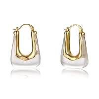 Acrylic Hoop Earrings Gold Lucite Transparent Resin Rectangle Clear Hoops for Women