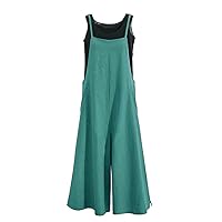 YESNO Women Casual Loose Long Bib Pants Wide Leg Jumpsuits Baggy Cotton Rompers Overalls with Pockets (M PZZTYP2 Teal)