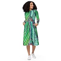 PHNYXPRO | All-Over Print Long Sleeve midi Dress | 2XS-6XL | Leaf Art | Line in Nature 5