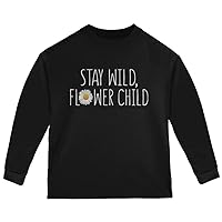 Stay Wild Flower Child Daisy Toddler Long Sleeve T Shirt Black 3T