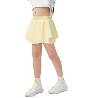 Girls Pleated Tennis Skirt Built-in Short with Pocket Pull-On Skirt