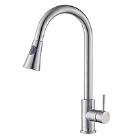 2 Functions Pull Out Kitchen Faucet,Widespread Bathroom Faucet,Single Handle High Arc Single Level Stainless Steel Kitchen Sink Faucets with Pull Down Sprayer
